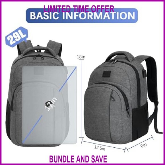15.6 Inch Laptop Backpack with USB Charging Port, Water-Resistant Daypack